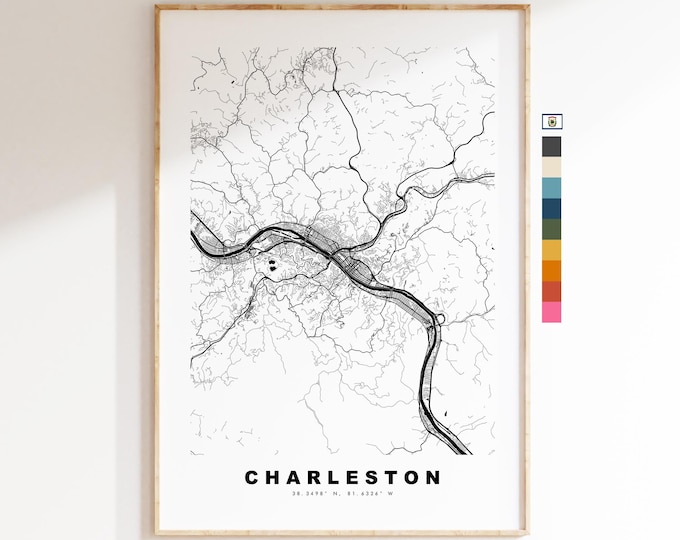Charleston Map Print (WV) - City Map Poster - Map Art - USA City Maps - Charleston Print - Poster - Minimalist City Map - West Virginia