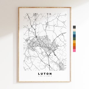 Impresión de mapa de Luton - Póster de mapa de ciudad minimalista - Arte de pared con mapas - Reino Unido - Impresión de Luton - Póster de Luton - Diferentes colores disponibles