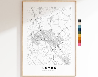 Luton Map Print - Minimalist City Map Poster - Map Wall Art - UK - Luton Print - Luton Poster - Different Colours Available