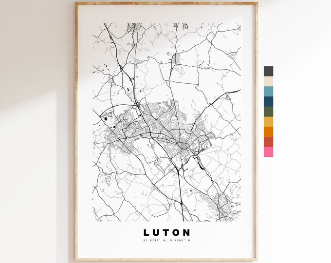Luton Map Print - Minimalist City Map Poster - Map Wall Art - UK - Luton Print - Luton Poster - Different Colours Available