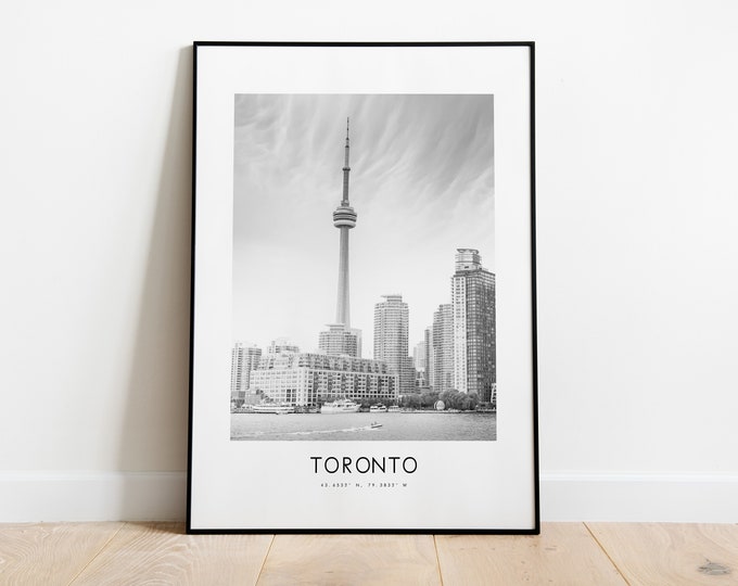 Toronto City Poster Print - Black and White Minimalist City Print - Coordinates - Toronto Poster - Toronto Art Print - Canada - Canada Print