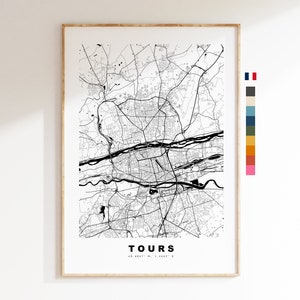 Tours Stadskaart print - minimalistische stadskaart - kaart kunst aan de muur - prints of ingelijste prints
