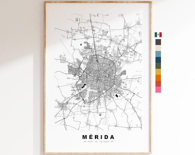 Merida Map Print - City Map Poster - Map Art - Map Wall Art - Mexico City Maps - Mérida Print - Mérida Poster - Minimalist City Map