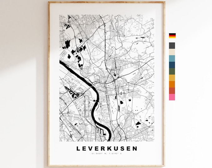 Leverkusen Map Print - City Map Poster - Map Wall Art - Germany City Maps - Leverkusen Print - Leverkusen Poster - Minimalist City Map