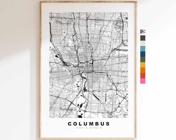 Columbus Map Print - City Map Poster - Map Art - USA City Maps - Columbus Print - Columbus Poster - Minimalist City Map - Ohio