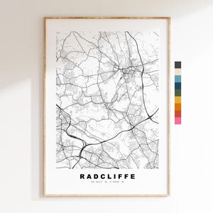 Impresión del mapa de Radcliffe - Póster minimalista de mapa urbano - Arte cartográfico - Reino Unido - Impresión de Radcliffe - Radcliffe, Mánchester - Diferentes colores disponibles
