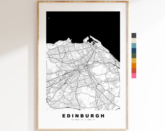 Edinburgh Map Print - Minimalist City Map Poster - Map Art - Scotland - Edinburgh Print - Edinburgh Poster - Different Colours Available