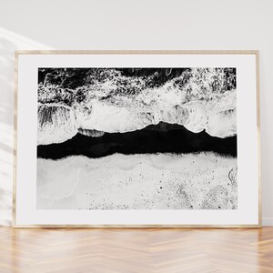 Black Beach - Iceland Photography Print - Iceland Wall Art - Iceland Poster - Aerial Photography - Black and White Photography - Landscape