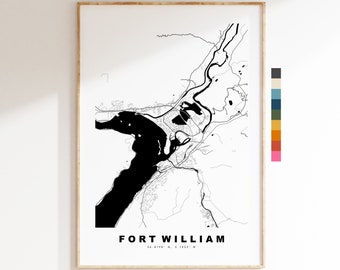 Fort William Map Print - Minimalist City Map Poster - Map Wall Art - Scotland - Fort William Print - Different Colours Available