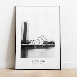 Glasgow City Poster Print - Black and White Minimalist City Print - Coordinates - Glasgow Poster - Glasgow Art Print - Poster - Scotland