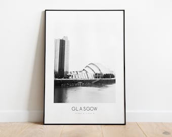 Glasgow City Poster Print - Black and White Minimalist City Print - Coordinates - Glasgow Poster - Glasgow Art Print - Poster - Scotland