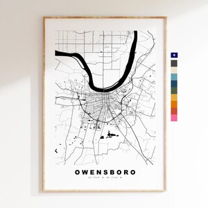 Owensboro Carte de la ville Imprimer - impression de carte - art de la carte - estampes ou impressions encadrées - minimaliste - États-Unis