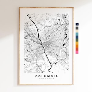 Columbia Carte de la ville Imprimer - impression de carte - art de la carte - estampes ou impressions encadrées - États-Unis