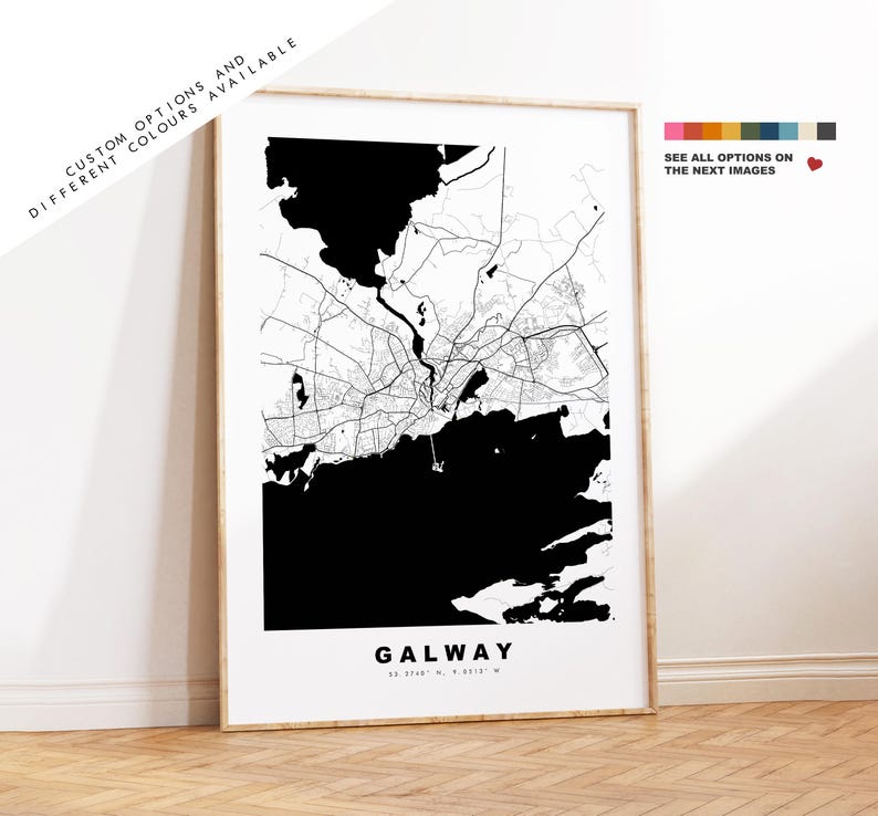 Galway Map Print City Map Poster Map Art Ireland City Maps Galway Print