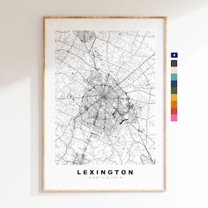 Lexington Carte de la ville Imprimer - impression de carte - art de la carte - estampes ou impressions encadrées - minimaliste - États-Unis