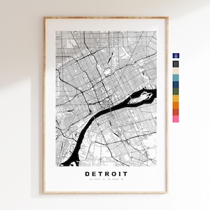 Detroit Carte de la ville Imprimer - impression de carte - art de la carte - estampes ou impressions encadrées - minimaliste - États-Unis