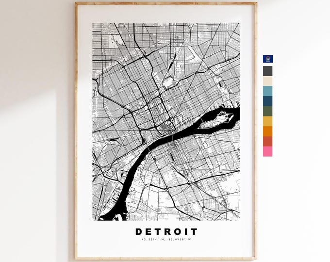 Detroit Map Print - City Map Poster - Map Art - USA City Maps - Detroit Print - Detroit Poster - Minimalist City Map - Michigan
