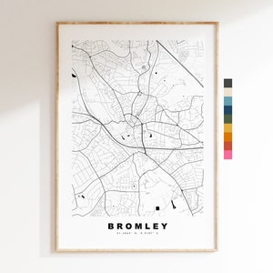 Impresión de mapa de Bromley - Póster de mapa de ciudad minimalista - Arte de mapas - Londres, Reino Unido - Impresión de Bromley - Póster de Bromley - Diferentes colores disponibles
