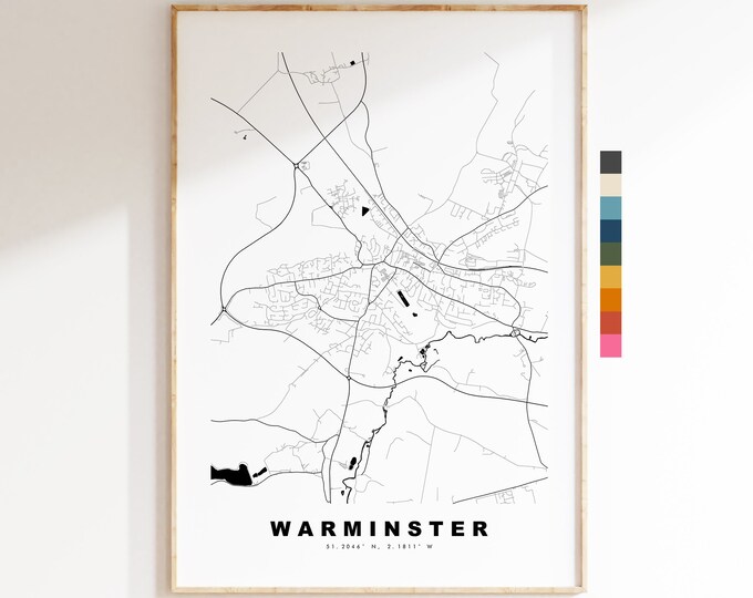 Warminster Map Print - Minimalist City Map Poster - Map Art - UK - Warminster Print - Warminster Poster - Different Colours Available
