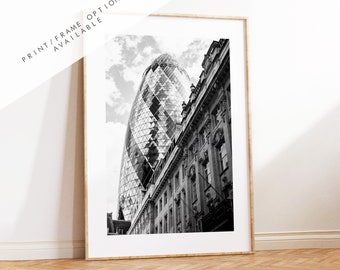 Gherkin London Print- London Photography Print - Fine Art Photography - London Print - Poster - Wall Art - Black and White - Monochrome