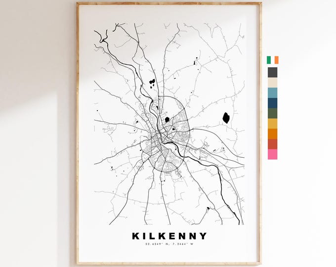 Kilkenny Map Print - City Map Poster - Map Art - Ireland City Maps - Kilkenny Print - Kilkenny Poster - Minimalist City Map - Cill Chainnigh