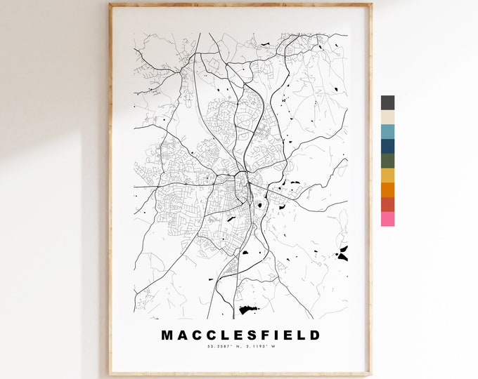 Macclesfield Map Print - Minimalist City Map Poster - Map Art - UK - Macclesfield Print - Macclesfield Poster - Different Colours Available