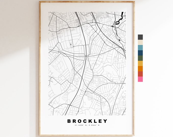 Brockley Map Print - Minimalist City Map Poster - Map Art - London, UK - Brockley Print - Brockley Poster - Different Colours Available