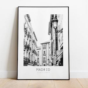 Madrid City Poster Print - Black and White Minimalist City Print - Coordinates - Madrid Poster - Madrid Art Print - Spain - Madrid Photo