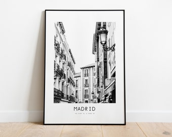 Madrid City Poster Print - Black and White Minimalist City Print - Coordinates - Madrid Poster - Madrid Art Print - Spain - Madrid Photo