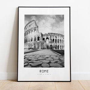 Rome City Poster Print - Black and White Minimalist City Print - Coordinates - Rome Poster - Rome Art Print - Italy - Rome Gift - Rome Art