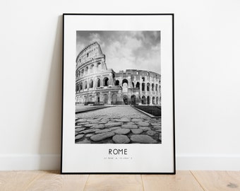 Rome City Poster Print - Black and White Minimalist City Print - Coordinates - Rome Poster - Rome Art Print - Italy - Rome Gift - Rome Art