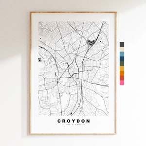 Impresión de mapa de Croydon - Póster de mapa de ciudad minimalista - Arte de mapas - Londres, Reino Unido - Impresión de Croydon - Póster de Croydon - Diferentes colores disponibles