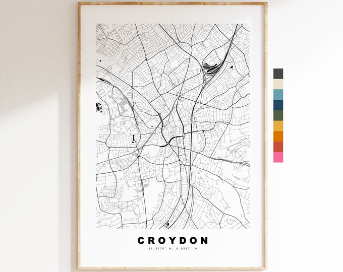 Croydon Map Print - Minimalist City Map Poster - Map Art - London, UK - Croydon Print - Croydon Poster - Different Colours Available