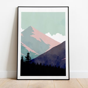 Green Sunset - Mountains Minimalist Print - Abstract Mountains - Wall Art - Abstract Poster - Mountain Art - Wilderness - Wanderlust