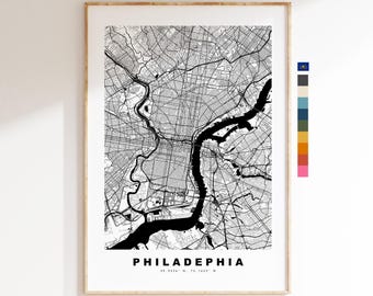 Karta över Philadelphia - Stadskartaposter - Kartkonst - USA Stadskartor - Philadelphia-tryck - Poster - Minimalistisk stadskarta - Pennsylvania