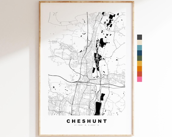 Cheshunt Map Print - Minimalist City Map Poster - Map Art - UK - Cheshunt Print - Cheshunt, Hertfordshire - Different Colours Available