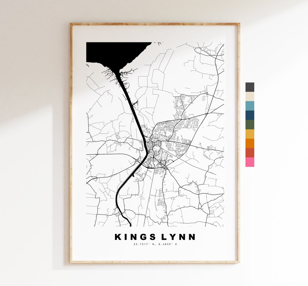 Kings Lynn Map Print - Minimalist City Map Poster - Map Wall Art - UK ...