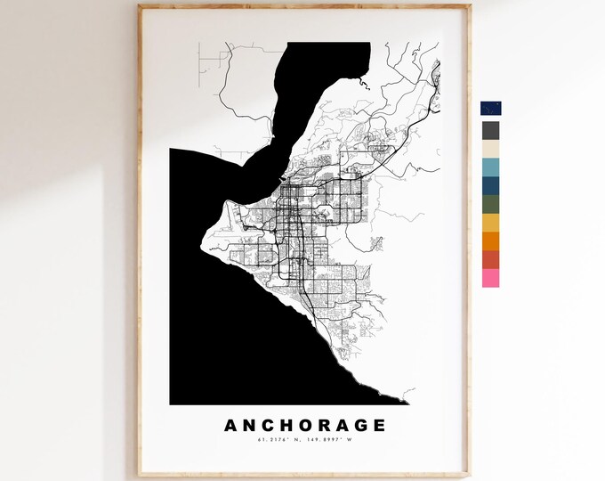 Anchorage Map Print - City Map Poster - Map Art - USA City Maps - Anchorage Print - Anchorage Poster - Minimalist City Map - Alaska