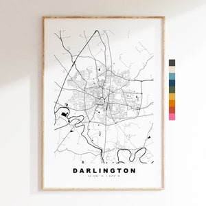 Impresión de mapa de Darlington - Póster de mapa de ciudad minimalista - Arte de pared con mapas - Reino Unido - Impresión de Darlington - Póster de Darlington - Diferentes colores disponibles