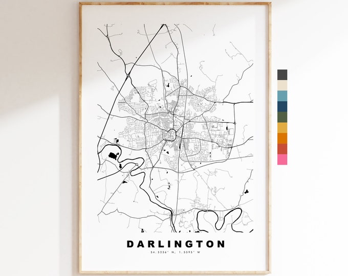 Darlington Map Print - Minimalist City Map Poster - Map Wall Art - UK - Darlington Print - Darlington Poster - Different Colours Available