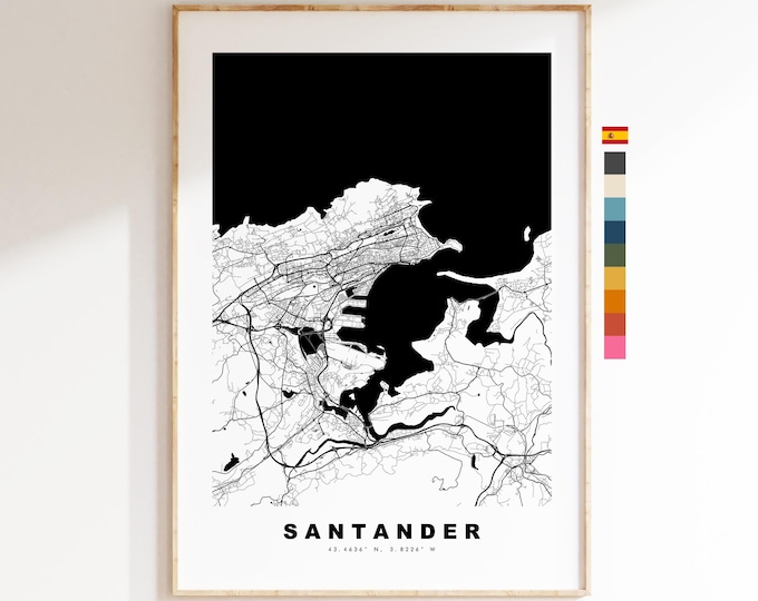 Santander Map Print - City Map Poster - Map Art - Map Wall Art - Spain City Maps - Santander Print - Santander Poster - Minimalist City Map