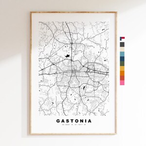 Gastonia Carte de la ville Imprimer - impression de carte - art de la carte - estampes ou impressions encadrées - minimaliste - États-Unis