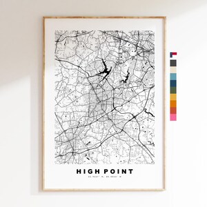 High Point Carte de la ville Imprimer - impression de carte - art de la carte - estampes ou impressions encadrées - minimaliste - États-Unis
