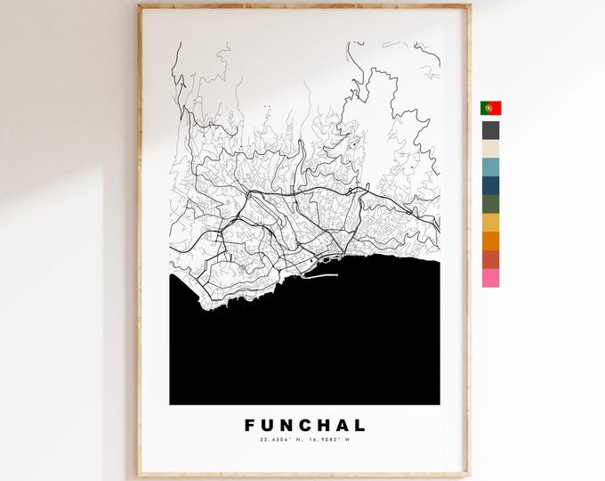 Funchal Map Print - City Map Poster - Map Art - Map Wall Art - Portugal City Maps - Funchal Print - Funchal Poster - Minimalist City Map