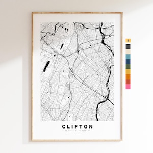 Clifton Carte de la ville Imprimer - impression de carte - art de la carte - estampes ou impressions encadrées - minimaliste - États-Unis