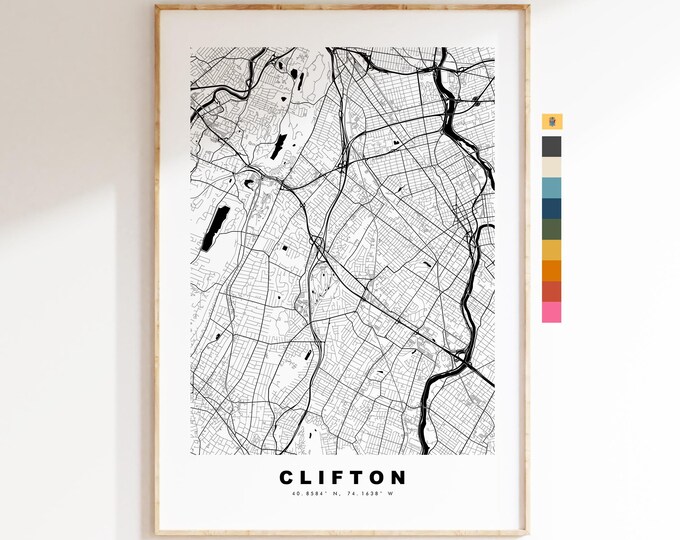 Clifton Map Print (New Jersey) - City Map Poster - Map Art - USA City Maps - Clifton Print -  Poster - Minimalist City Map - New Jersey