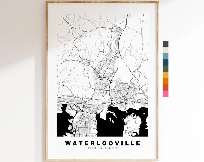 Waterlooville Map Print - Minimalist City Map Poster - Map Art - UK - Waterlooville Print - Hampshire - Different Colours Available