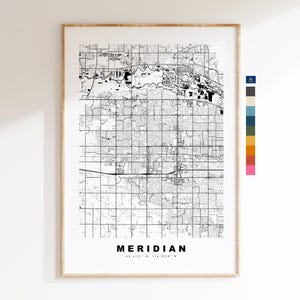 Meridian Impressão de mapa da cidade - impressão de mapa - arte de mapa - impressões ou impressões emolduradas - Estados Unidos