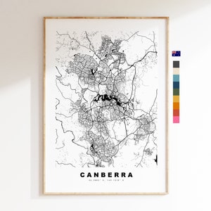 Canberra Stadtplan-Druck – minimalistischer Stadtplan – Karten-Wandkunst – Drucke oder gerahmte Drucke