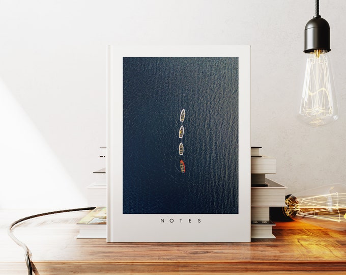 Boat Notebook - A5 or A4 - Minimalist - Hardcover Journal - Ringbound Notebook - Lined - Graph - Plain Paper - Small Gift - Gift